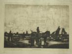 1940 John Michaux ets gravure SCHEVENINGEN strand paarden, Antiek en Kunst, Kunst | Etsen en Gravures, Ophalen of Verzenden