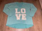 Dames turquoise oversized v hals sweater trui love mt 40, Maat 38/40 (M), Boetiek, Blauw, Ophalen of Verzenden
