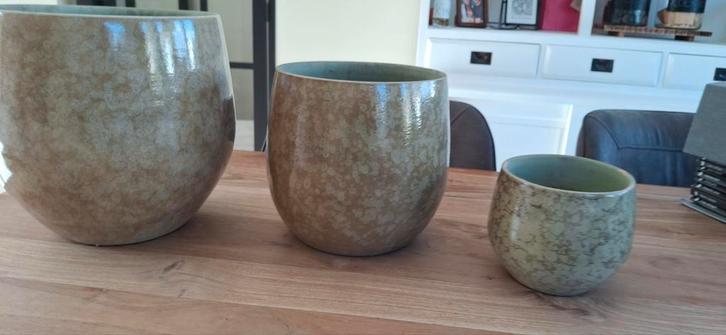 Bloempotten geglazuurd 3 stuks, Huis en Inrichting, Woonaccessoires | Vazen, Zo goed als nieuw, Overige kleuren, Minder dan 50 cm