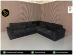 GRATIS LEVERING Hoekbank Ribstof Zwart 310x275 GEREINIGD, 300 cm of meer, Ophalen of Verzenden, Zo goed als nieuw, 150 cm of meer