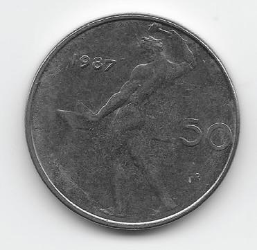 Italië 50 lire 1987 KM# 95.1, Postzegels en Munten, Munten | Europa | Niet-Euromunten, Losse munt, Italië, Verzenden