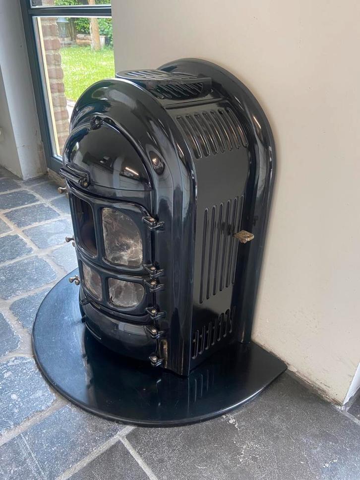Antieke vintage emaille kachel, Huis en Inrichting, Kachels, Gebruikt, Vrijstaand, Houtkachel, Hout, Ophalen
