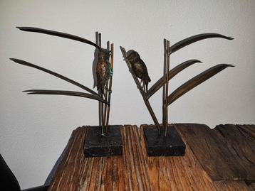 Art Deco Bronzen Vogels op Marmeren sokkel als nieuw  beschikbaar voor biedingen