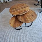 Salontafels mangohout set van 3, Huis en Inrichting, Tafels | Salontafels, Ophalen, Gebruikt, 50 tot 100 cm, Rond