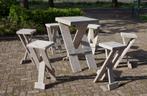 Nieuw steigerhout tafel met 6 krukken inklapbaar, Ophalen of Verzenden, Nieuw