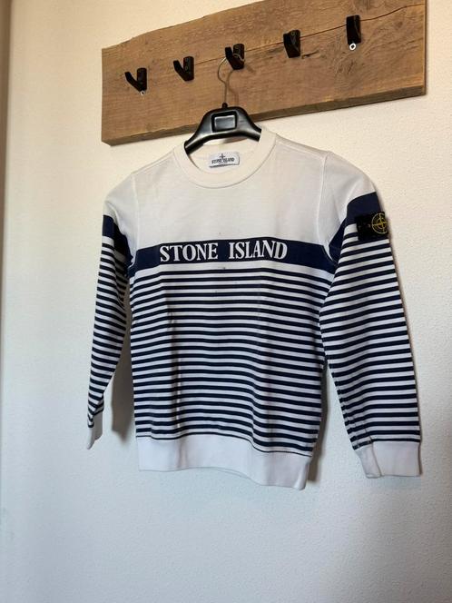 Stone Island Junior | Shirt | Wit/Blauw | 142, Kinderen en Baby's, Kinderkleding | Maat 140, Zo goed als nieuw, Jongen of Meisje