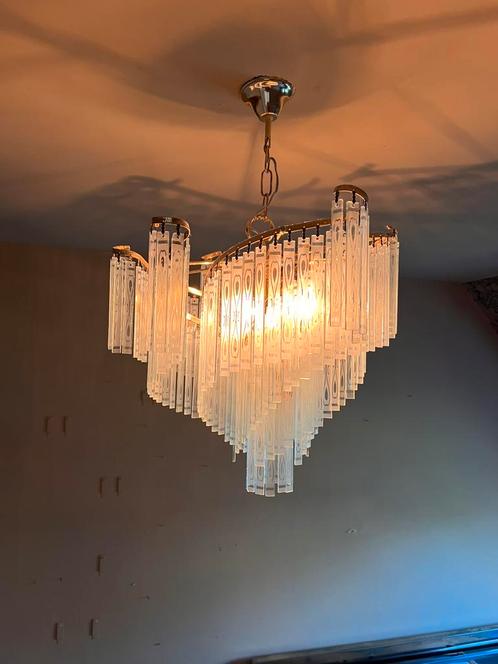 Vintage Hollywood Regency kroonluchter goud, Huis en Inrichting, Lampen | Kroonluchters, Gebruikt, Glas, Metaal, Ophalen