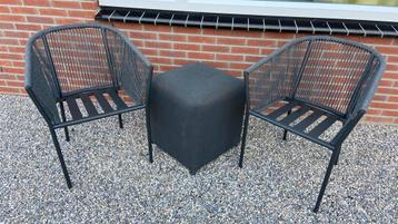 2 Antraciet Tuinstoelen + Poef - Textileen + twee kussens beschikbaar voor biedingen