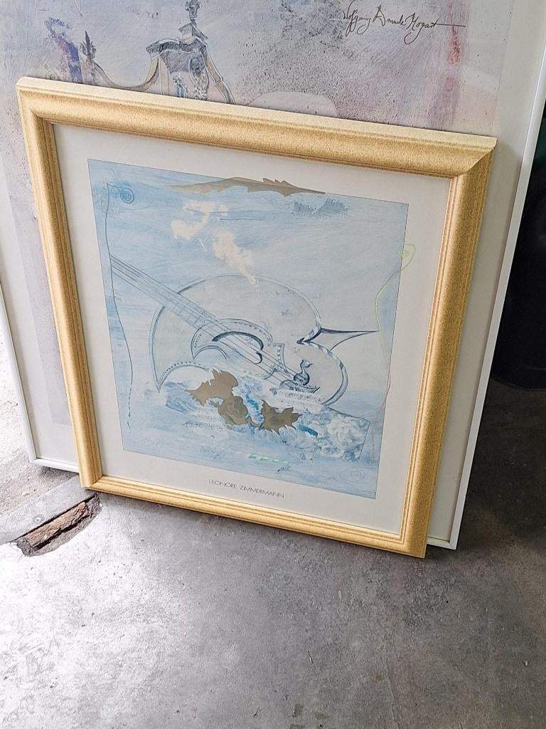 Schilderij Leonora Zimmerman lichtblauw met lijst, Huis en Inrichting, Woonaccessoires | Schilderijen, Tekeningen en Foto's, 50 tot 75 cm