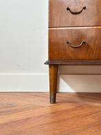 Vintage ladekast noten hout messing jaren 50/60/70 Deens, Huis en Inrichting, Kasten | Ladekasten, Ophalen, Gebruikt, 5 laden of meer