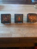 3 prachtige antieke handbeschilderde Russische lakdozen, Ophalen of Verzenden