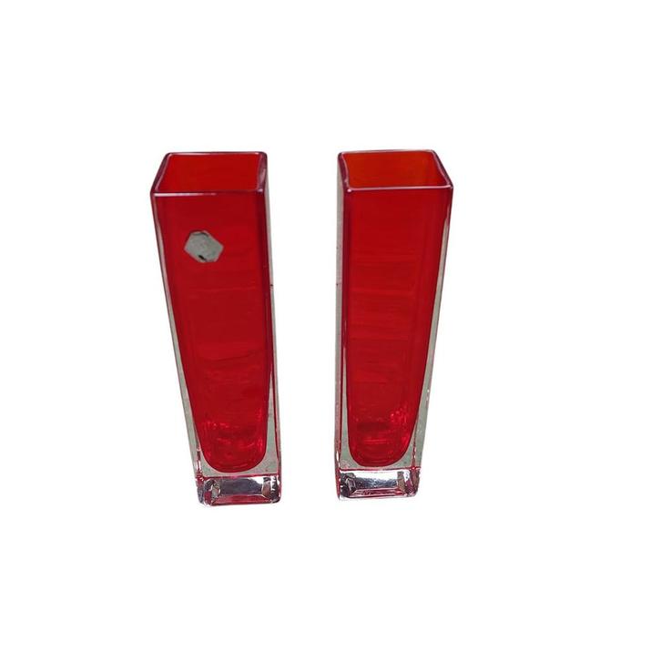 Set 2 x kristallen vaas, blokvaas (setprijs), Huis en Inrichting, Woonaccessoires | Vazen, Gebruikt, Rood, Minder dan 50 cm, Glas