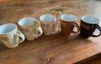 5 KOFFIE mokken + 2 lepeltjes beige tot bruin, Gebruikt, Keramiek, Ophalen of Verzenden, Overige stijlen