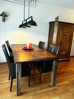 Eettafel plus 4 leren stoelen, Huis en Inrichting, Ophalen, Klassiek, Eikenhout, 50 tot 100 cm