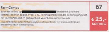FarmCamps. € 25,- korting. Postcodeloterij kortingsbon nr 67 beschikbaar voor biedingen