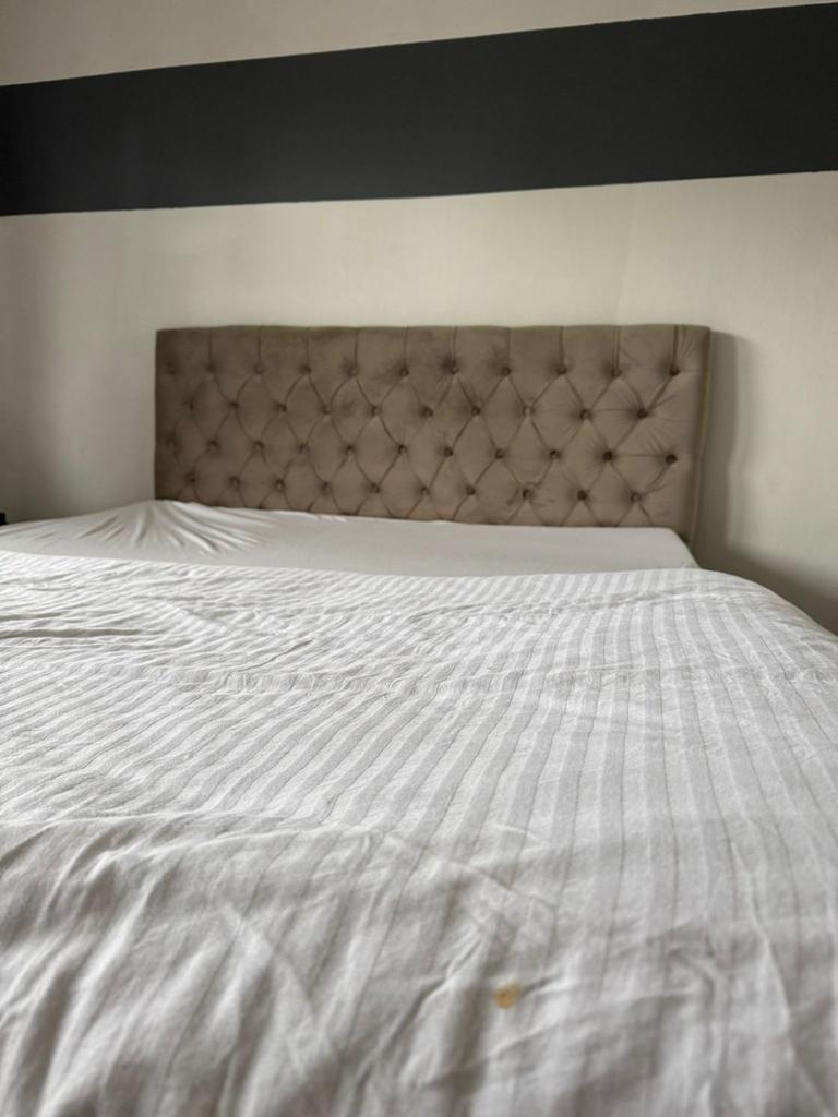 Meuba Home Florence Boxspring 160x200 Taupe met Topper, Grijs, Tweepersoons, Ophalen of Verzenden, Zo goed als nieuw