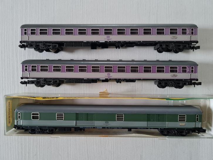 3 Minitrix DB rijtuigen 3092/3094, Hobby en Vrije tijd, Modeltreinen | N-Spoor, Gebruikt, Wagon, Gelijkstroom, Trix, Ophalen of Verzenden