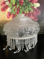 Jugendstil glazen hanglamp met kraaltjes, Antiek en Kunst, Antiek | Lampen, Ophalen of Verzenden