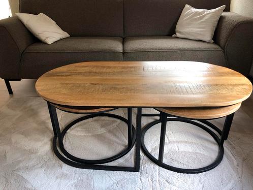 Ovale salontafels met mangolook, Huis en Inrichting, Tafels | Salontafels, Zo goed als nieuw, Minder dan 50 cm, 50 tot 100 cm