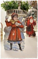 Victoriaanse gestanste kerstkaart,meisje gooit sneeuwballen, Orderchamp, Amsterdam, Nieuw, Ophalen of Verzenden