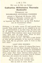 Waalwijk 1879 Nijmegen 1941 Catharina Dumoulin, Ophalen of Verzenden, Bidprentje