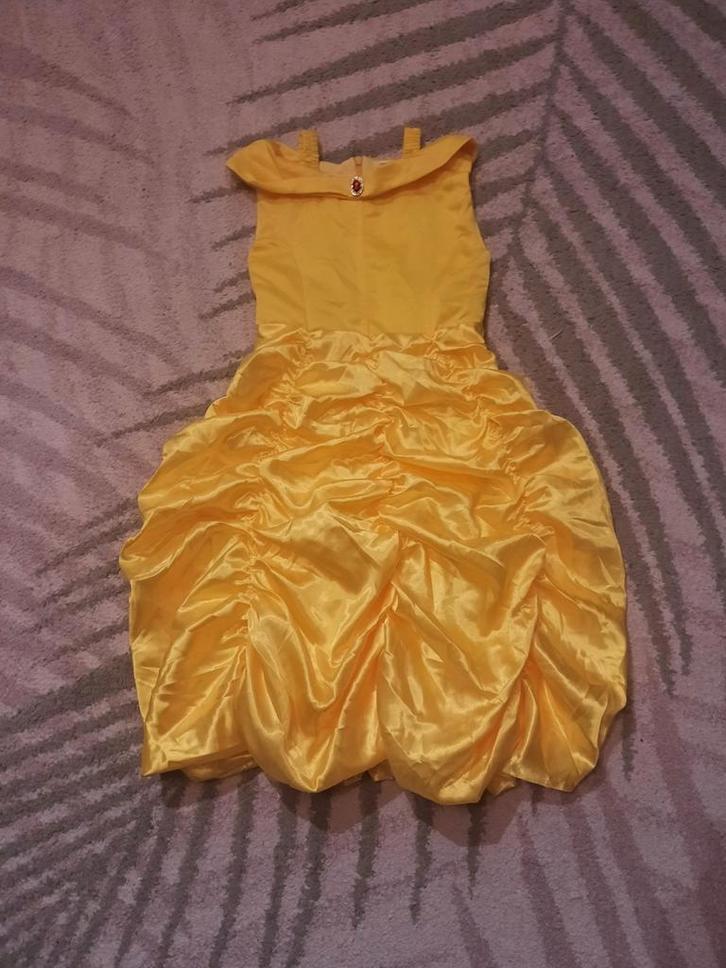 Belle Kostuum met kroontje, ketting en handschoenen Maat 140, Kinderen en Baby's, Carnavalskleding en Verkleedspullen, Gebruikt