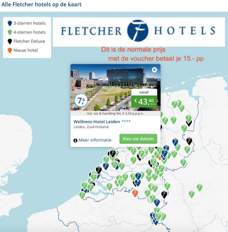 1 x Fletcher Hotelovernachting voor 1-2 personen, Tickets en Kaartjes, Hotelbonnen, Drie personen of meer, 1 overnachting