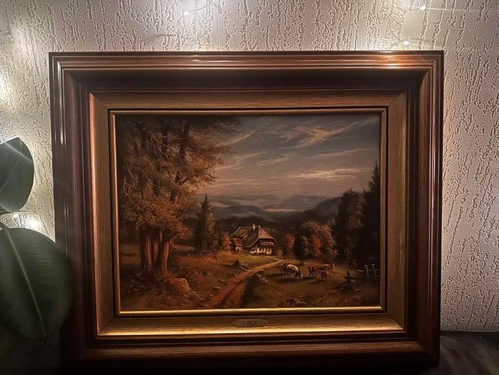 Schilderij van C. Pila - Landschap met vee, Antiek en Kunst, Kunst | Schilderijen | Klassiek, Ophalen of Verzenden