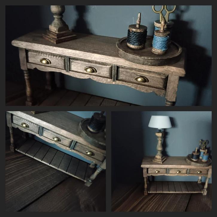 Sober Old Brown side table miniatuur poppenhuis ️, Verzamelen, Poppenhuizen en Toebehoren, Nieuw, Poppenhuis, Ophalen