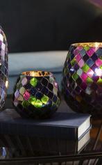 Windlicht Mozaiek Glas Paars Medium, Veens Living, Nieuw, Elst, Info@veensliving.nl