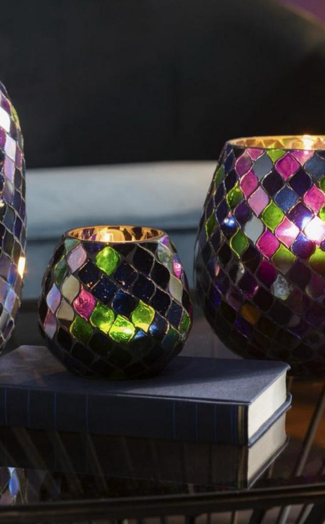 Windlicht Mozaiek Glas Paars Medium, Huis en Inrichting, Woonaccessoires | Overige, Nieuw, Ophalen of Verzenden