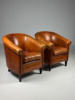Set van 2 schapenleren clubfauteuils, Huis en Inrichting, Fauteuils, Ophalen of Verzenden, Zo goed als nieuw, 75 tot 100 cm