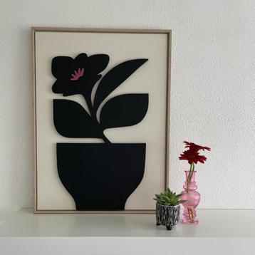 Schilderij van hout  "plant in pot" - maat: 60 X 45 cm. beschikbaar voor biedingen