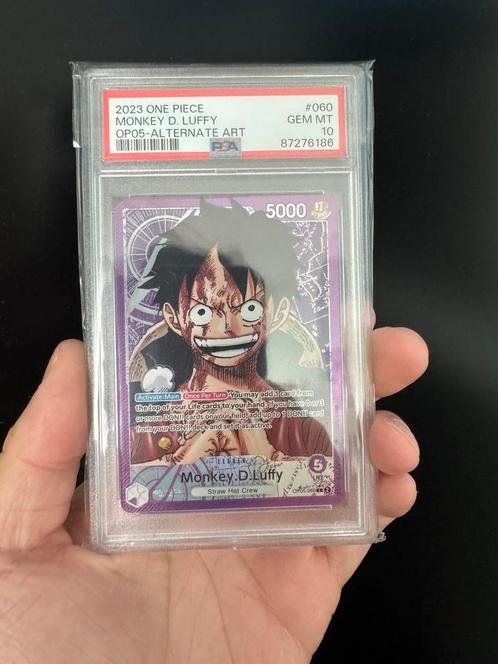 Monkey D. Luffy leader op05 alternate art PSA 10, Hobby en Vrije tijd, Verzamelkaartspellen | Overige, Zo goed als nieuw, Losse kaart