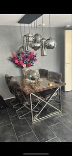 Moderne Eettafel met Metalen Onderstel, Ophalen, Gebruikt, 100 tot 150 cm, Eikenhout