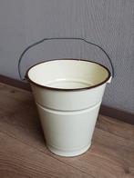 Oude crèmekleurige emaille emmer met bruine rand en hengsel, Antiek en Kunst, Antiek | Emaille, Ophalen of Verzenden