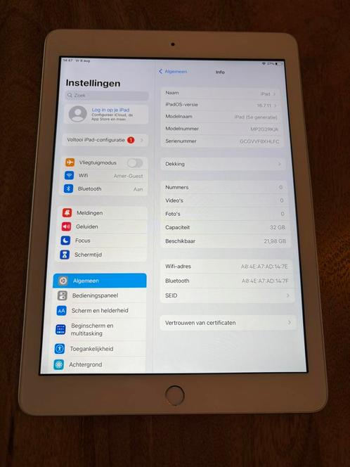 Apple iPad 5 2017 in nette staat met doos IOS16.7.11, Computers en Software, Apple iPads, Zo goed als nieuw, Apple iPad, Wi-Fi
