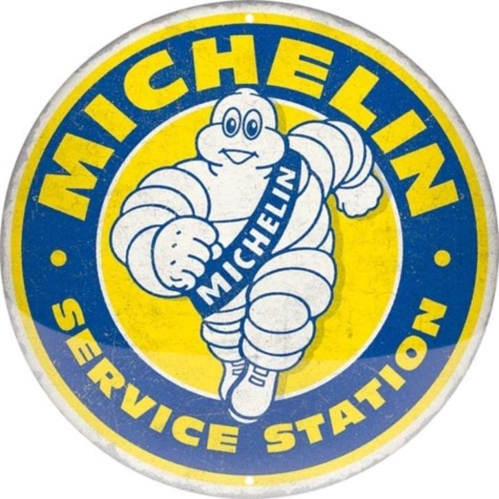Michelin Service Station..  Metalen wandbord in reliëf Ø., Verzamelen, Merken en Reclamevoorwerpen, Nieuw, Reclamebord, Ophalen of Verzenden