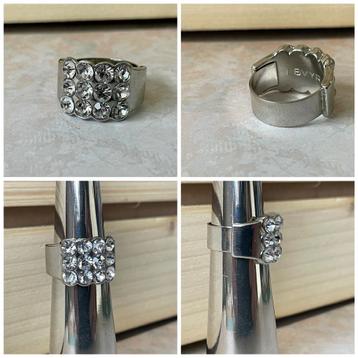 Nieuwe rvs verstelbare zilveren ring met strass beschikbaar voor biedingen