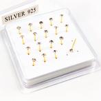 2,5mm Strass Neuspiercing van Verguld 925 Sterling Zilver, Sieraden, Tassen en Uiterlijk, Piercings, Birgitta-Gracht 33, 6465 EL Kerkrade, Nederland