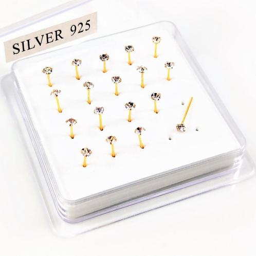 2,5mm Strass Neuspiercing van Verguld 925 Sterling Zilver, Sieraden, Tassen en Uiterlijk, Piercings, Nieuw, Neuspiercing, Zilver