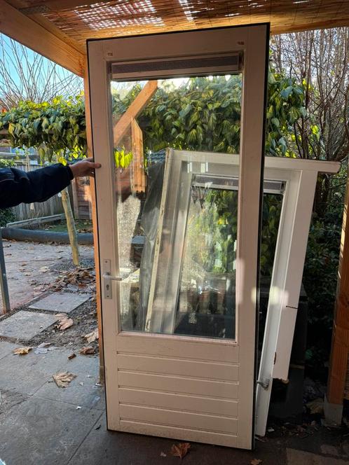 Hardhouten achterdeur wit massief hout dubbelglas 231,5x92,5, Doe-het-zelf en Verbouw, Deuren en Horren, Gebruikt, Buitendeur