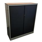 Ahrend Roldeurkast Zilvergrijs Zwart Kersen 144 x 120 x 45, Gebruikt, 100 tot 150 cm, 100 tot 150 cm, Ophalen of Verzenden