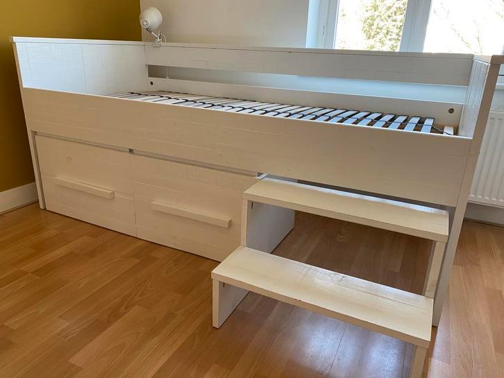 Coming Kids bedbank met lades en trapje, Kinderen en Baby's, Kinderkamer | Bedden, Gebruikt, 180 cm of meer, 85 tot 100 cm, Lattenbodem