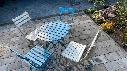 Bistro tuinset - tafel en 4 stoelen - franse brocante, Tuin en Terras, Tuinsets en Loungesets, Gebruikt, Hout, Stoel, Ophalen
