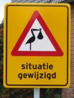 Origineel verkeersbord Situatie gewijzigd, geboortebord, Ophalen, Zo goed als nieuw, Geboortebord