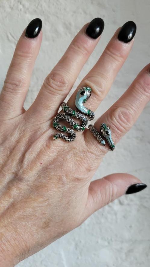 Ringen zilver slang snake emaille kristal, Sieraden, Tassen en Uiterlijk, Ringen, Nieuw, Dame, 17 tot 18, Zilver, Zilver, Met edelsteen
