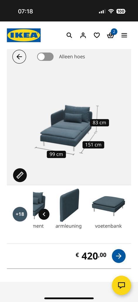 Chaise lounge soderhamn Ikea + evt kussens, Huis en Inrichting, Banken | Voetenbanken en Poefen, Zo goed als nieuw, 125 cm of meer