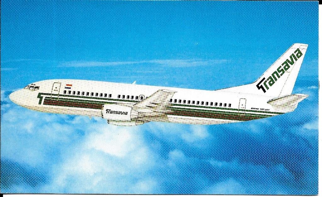 Ansichtkaart	Vliegtuig	Boeing 737-300	Transavia Schiphol, Verzenden, 1980 tot heden, Ongelopen, Voertuig