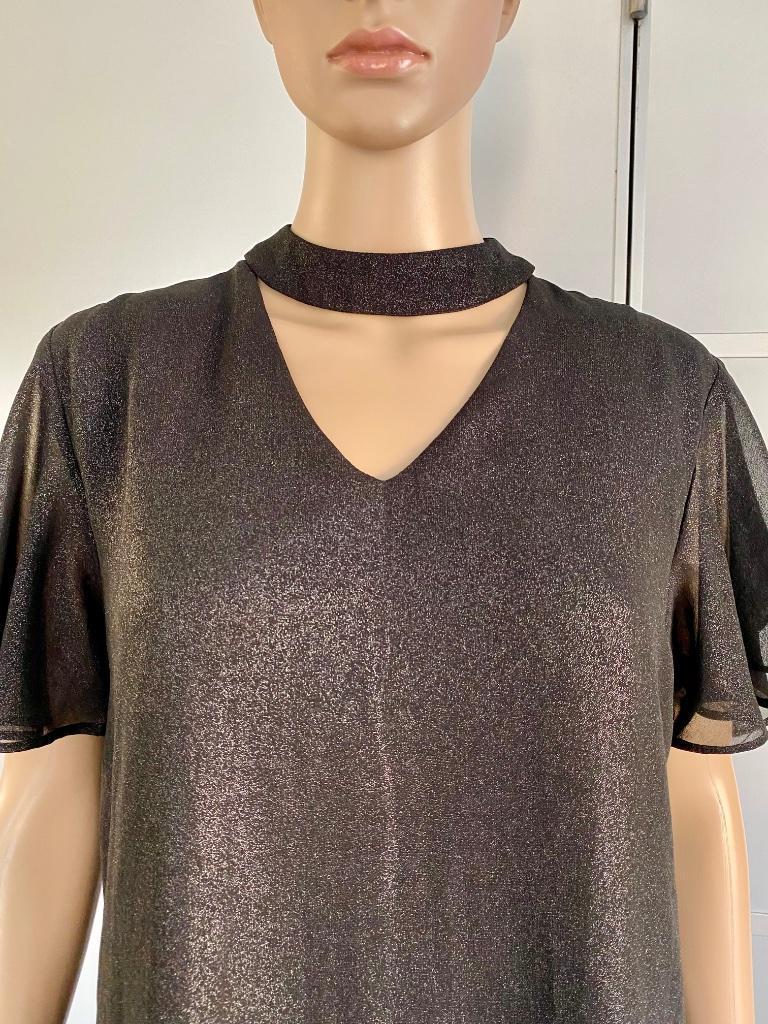 H278 Object maat M=38/40 top blouse blousje zwart/zilver, Kleding | Dames, Tops, Maat 38/40 (M), Zwart, Object, Ophalen of Verzenden